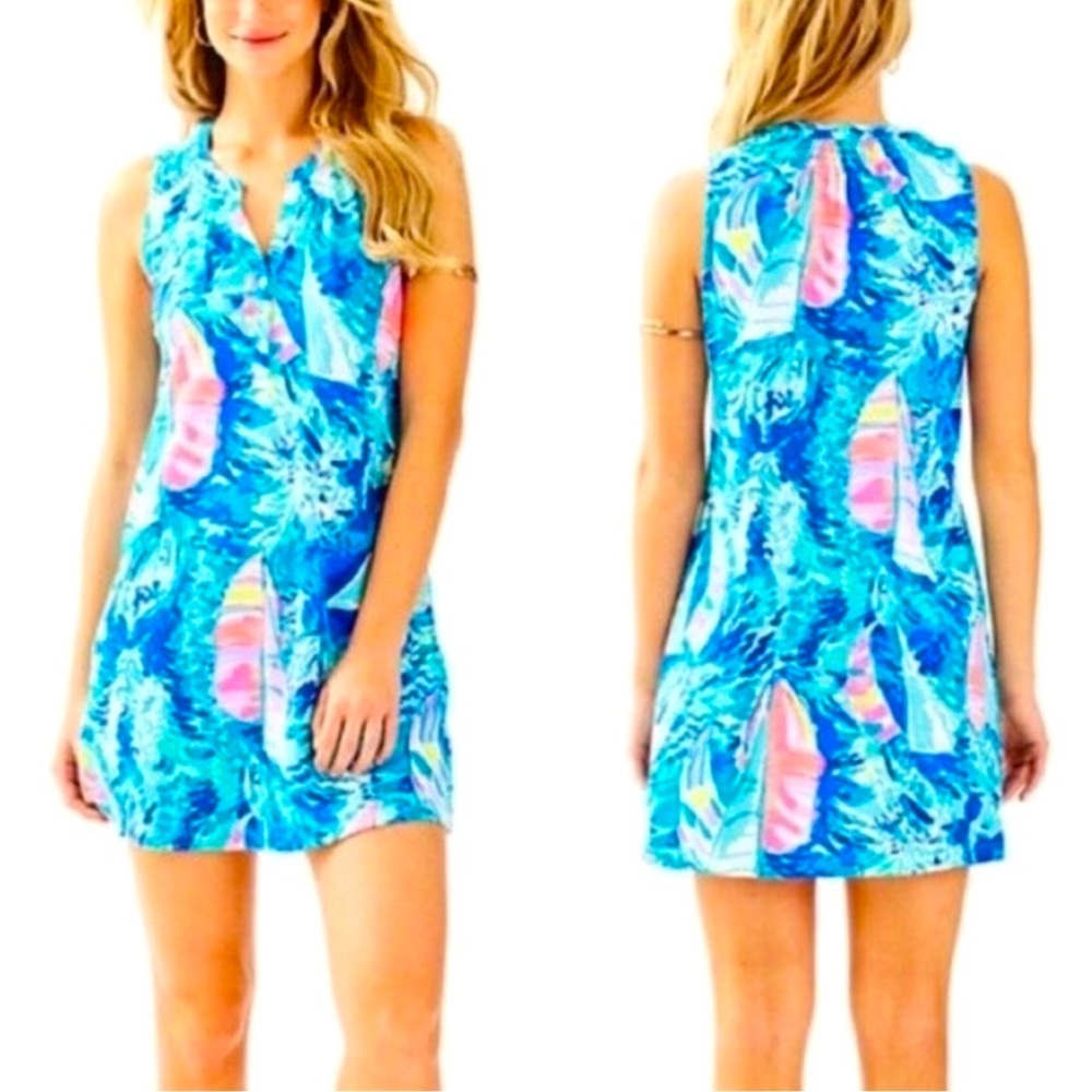 Lilly Pulitzer Essie Dress Hay Bay Bay Sailboat Print Size Medium